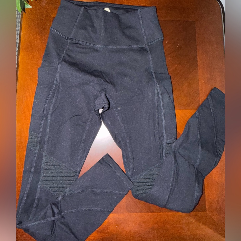 Fabletics Black Leggings with Ribbed Detail